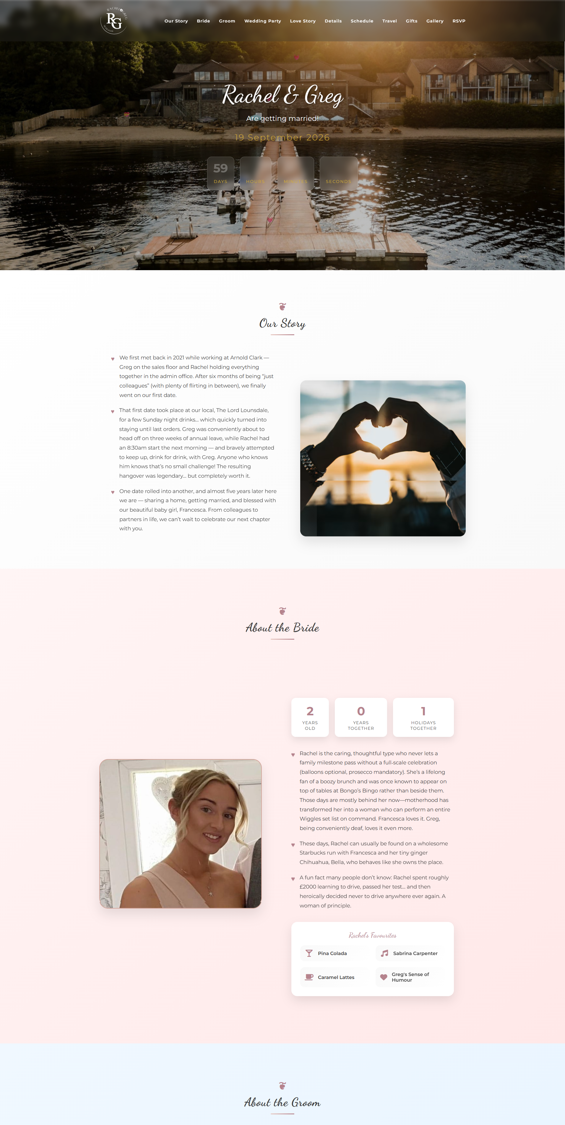 Screenshot showing the design of the Wedding website for Rachel & Greg - www.thewilsonwedding.scot